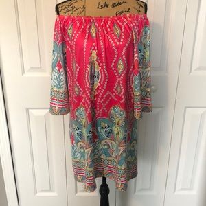 NWOT Pink Pattern Off the Shoulder Dress